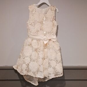 Girls Dress - Cream Sequins and Flowers